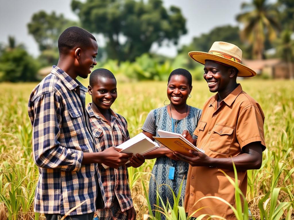 Farm manager training young agricultural apprentices
